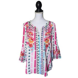 Savanna Jane Bittersweet Start Floral Embroidered Pink Bell Sleeve Top New Sz S